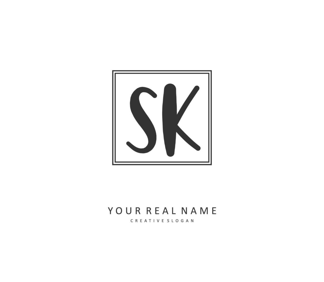S K SK Initial letter handwriting and  signature logo. A concept handwriting initial logo with template element. vector