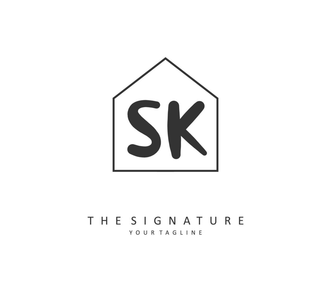 S K SK Initial letter handwriting and  signature logo. A concept handwriting initial logo with template element. vector