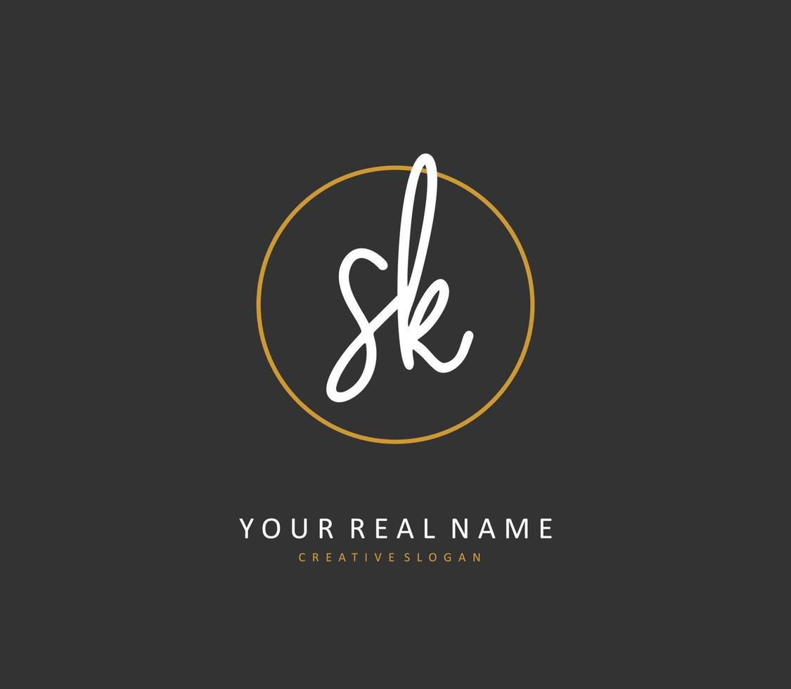 S K SK Initial letter handwriting and  signature logo. A concept handwriting initial logo with template element. vector