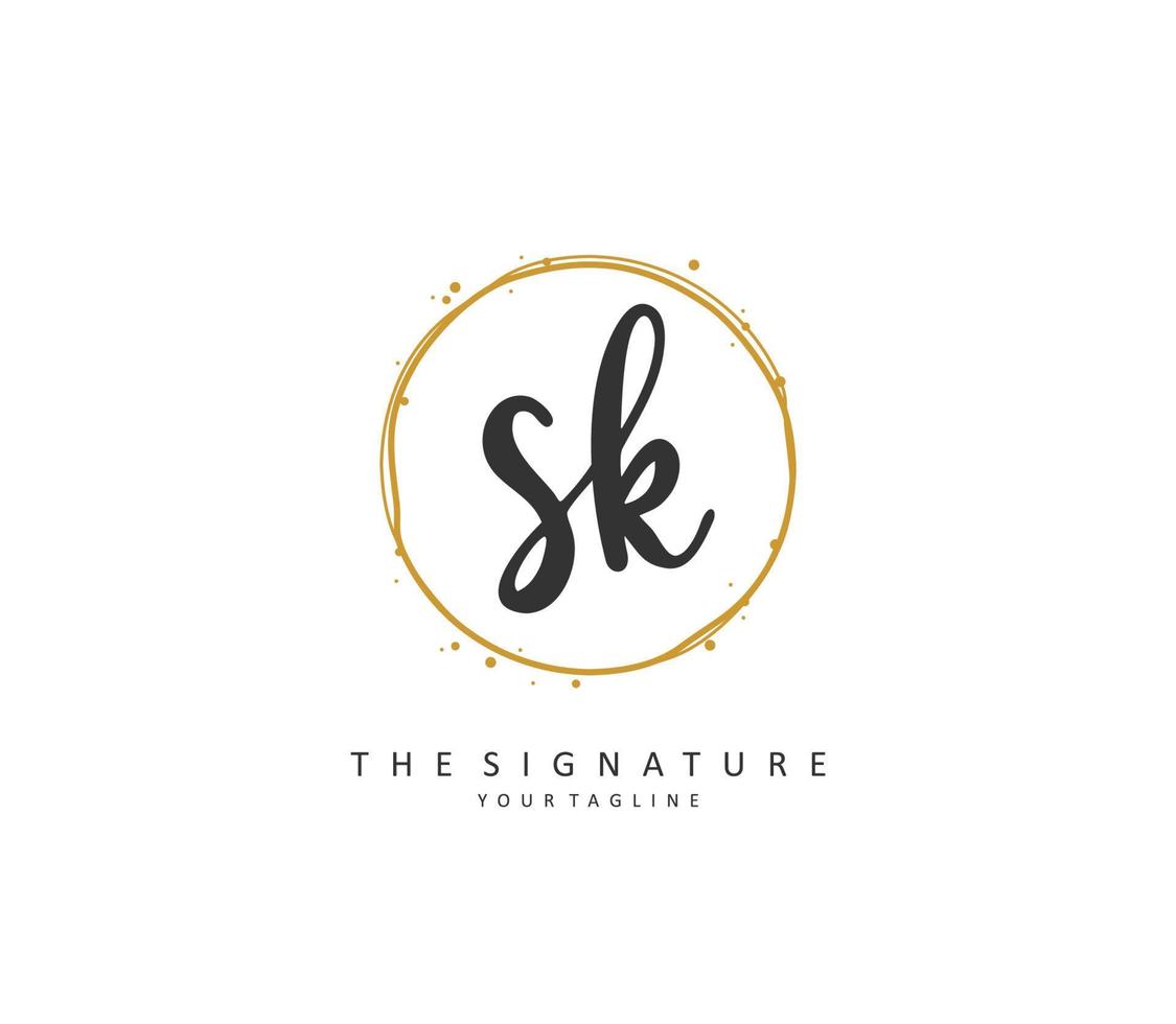 S K SK Initial letter handwriting and  signature logo. A concept handwriting initial logo with template element. vector