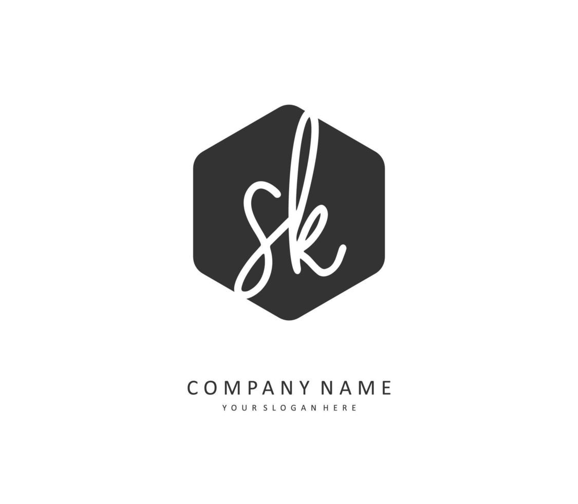 S K SK Initial letter handwriting and  signature logo. A concept handwriting initial logo with template element. vector