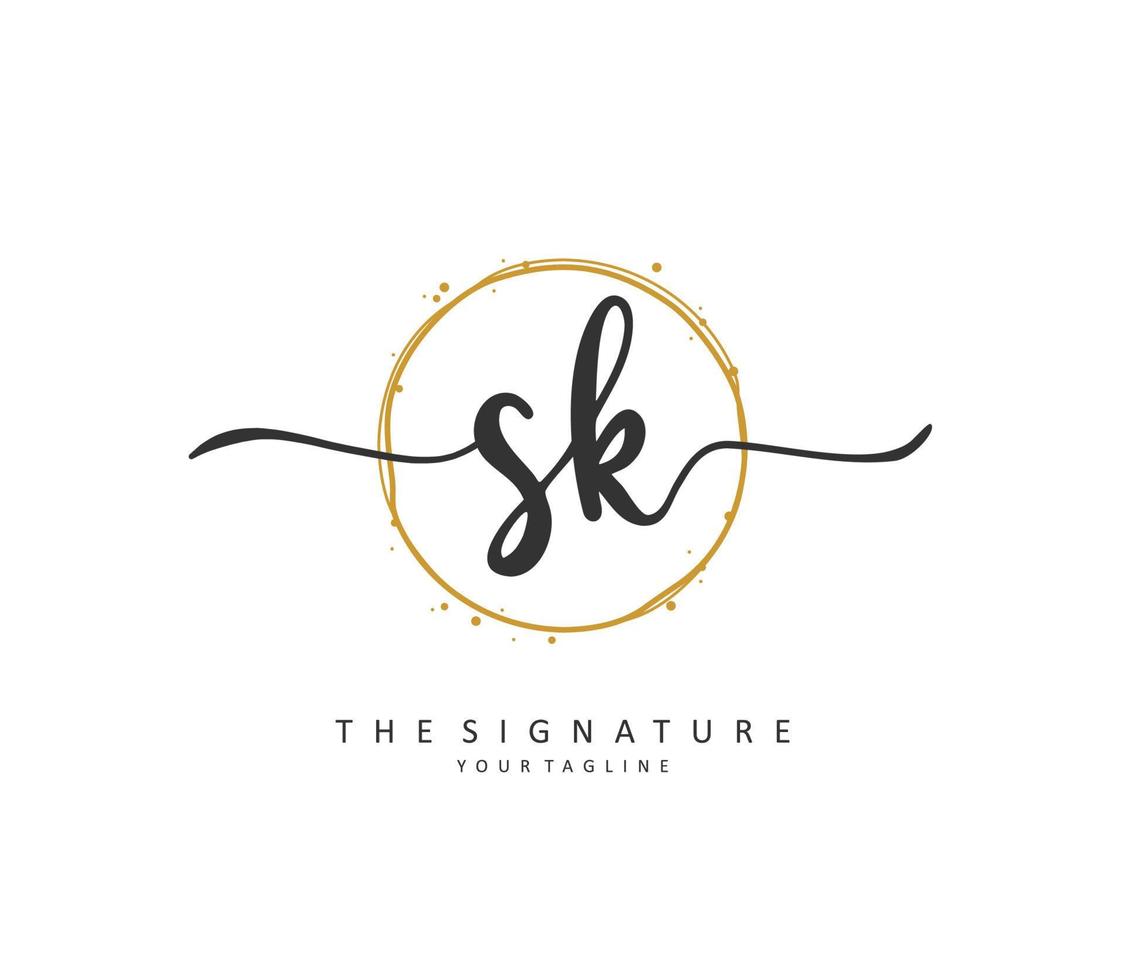S K SK Initial letter handwriting and  signature logo. A concept handwriting initial logo with template element. vector
