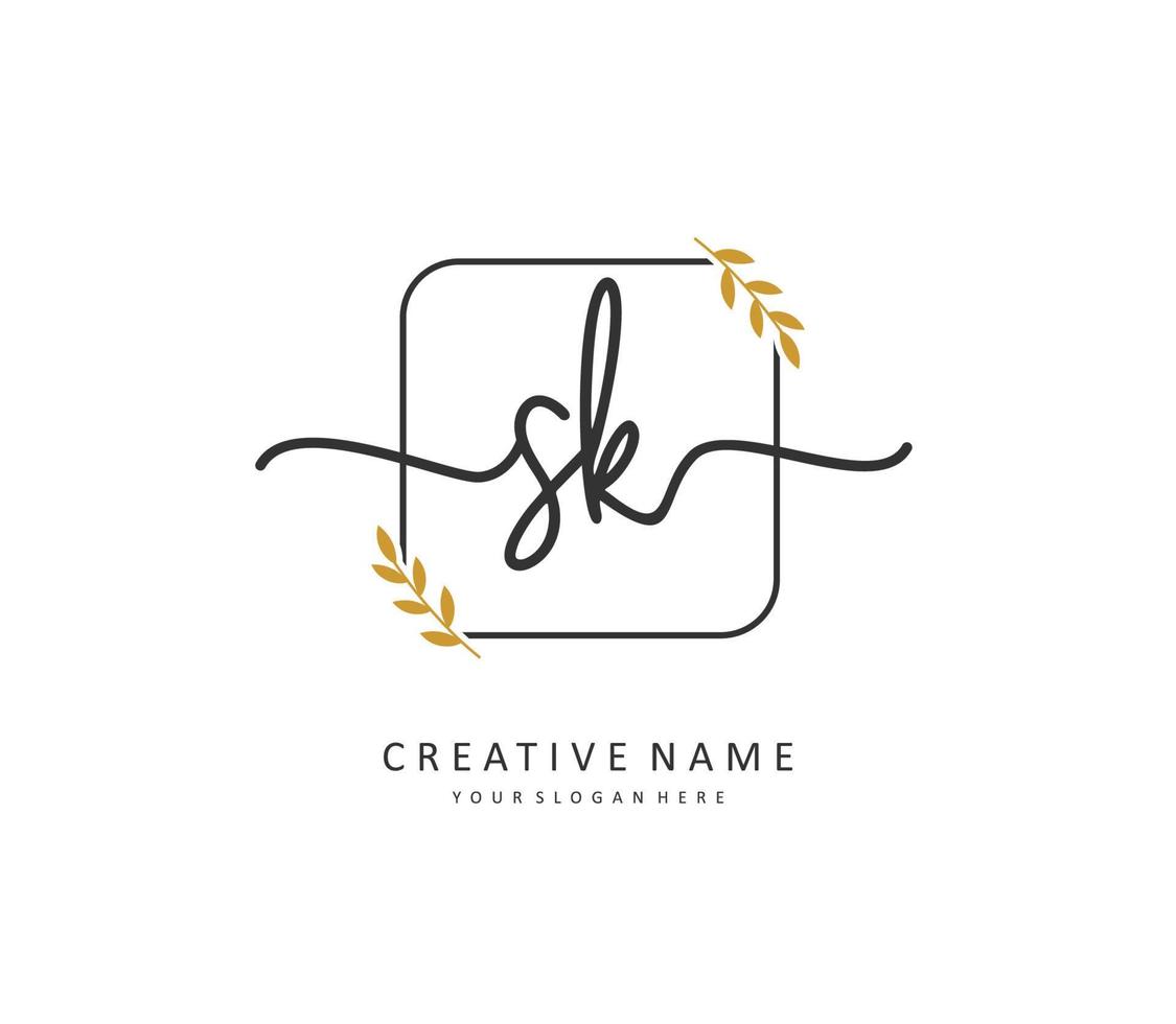 S K SK Initial letter handwriting and  signature logo. A concept handwriting initial logo with template element. vector