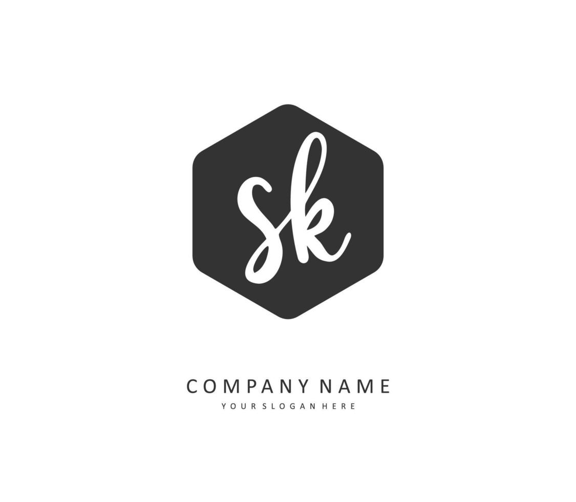 S K SK Initial letter handwriting and  signature logo. A concept handwriting initial logo with template element. vector