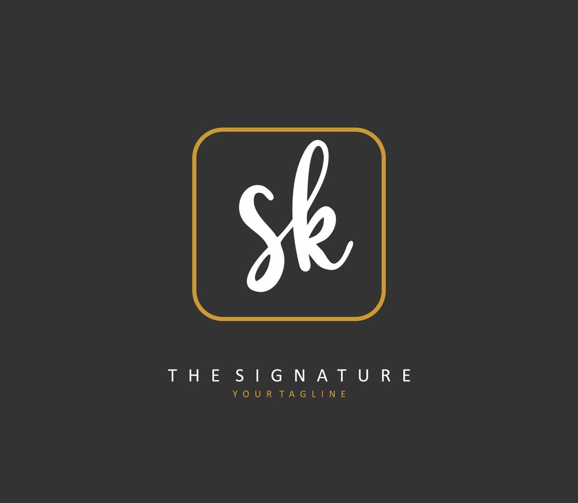 S K SK Initial letter handwriting and  signature logo. A concept handwriting initial logo with template element. vector