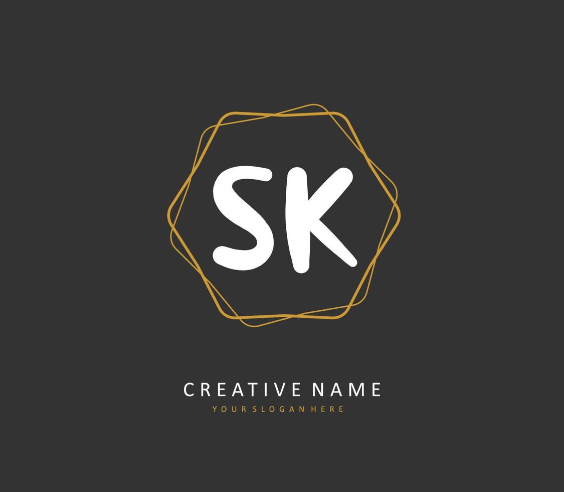 S K SK Initial letter handwriting and  signature logo. A concept handwriting initial logo with template element. vector