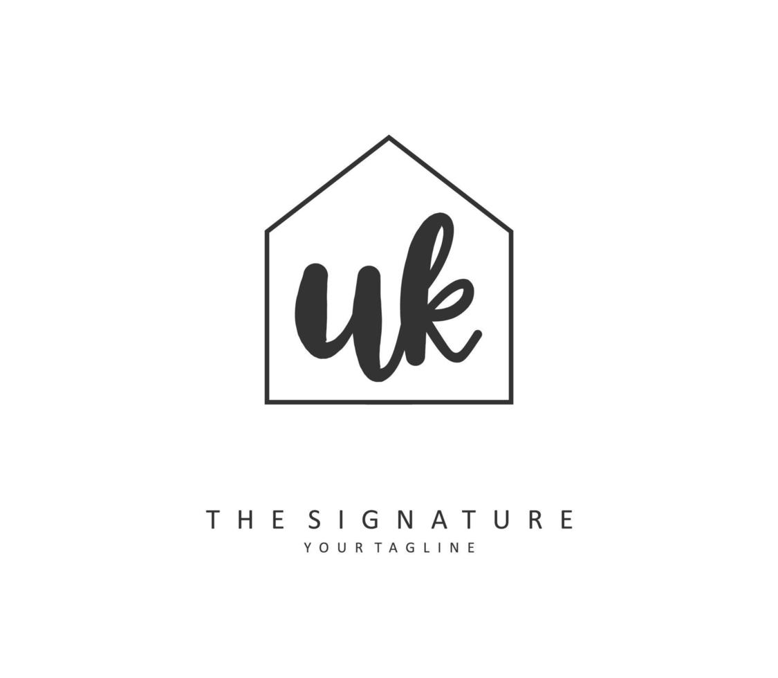 U K UK Initial letter handwriting and  signature logo. A concept handwriting initial logo with template element. vector