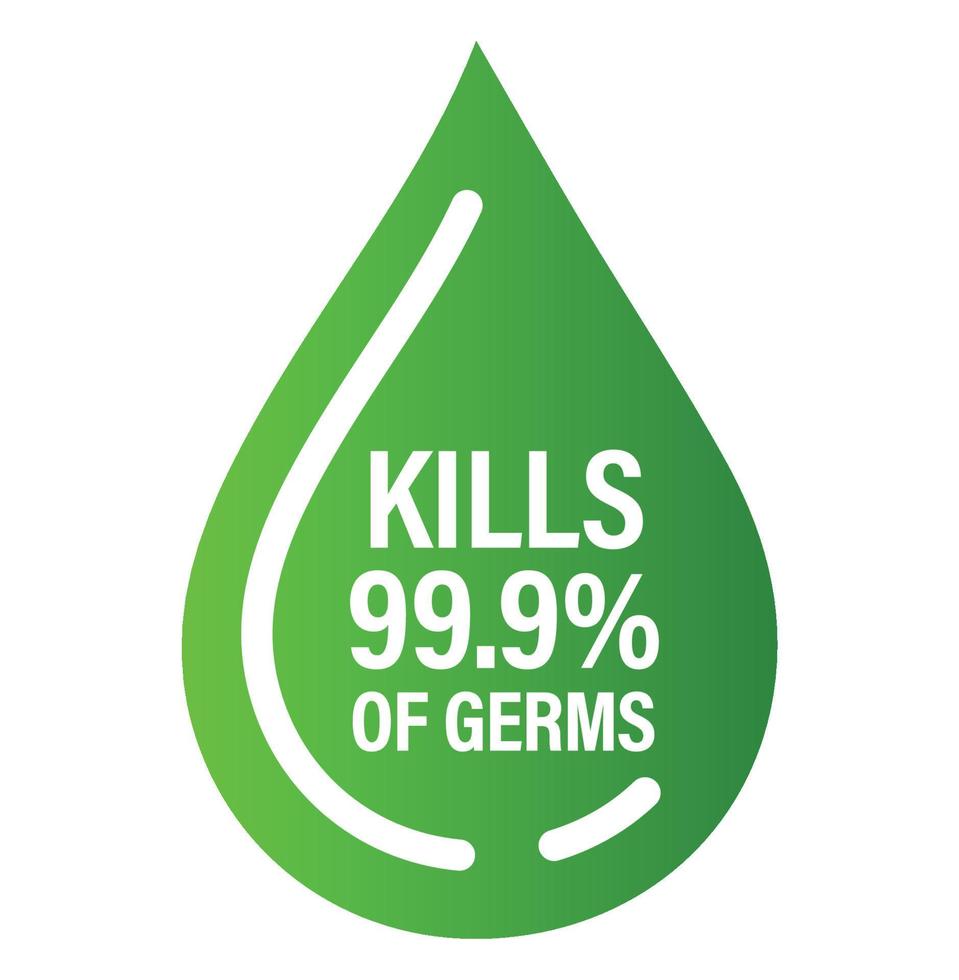 kills 99.9 percent of germs vector icon with drop symbol, healthcare abstract