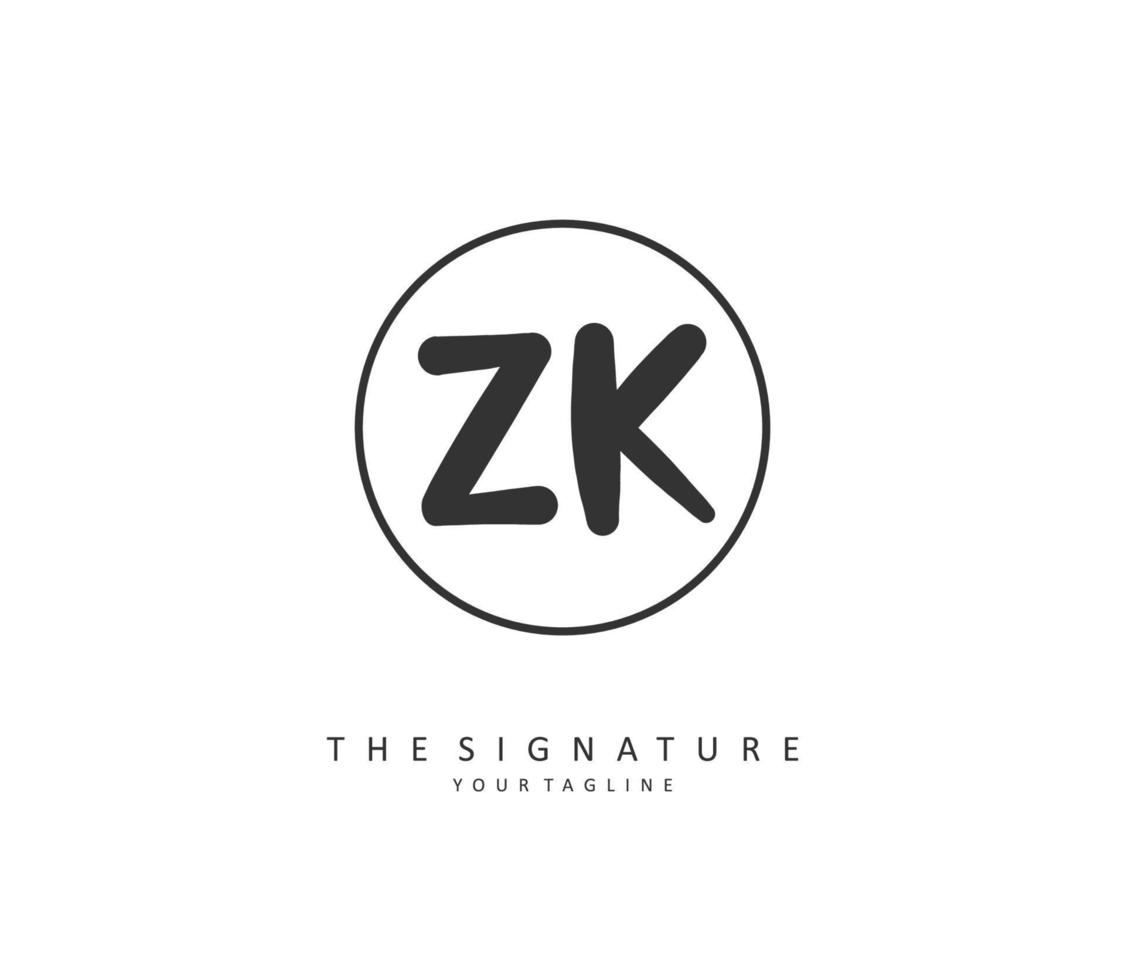 Z K ZK Initial letter handwriting and  signature logo. A concept handwriting initial logo with template element. vector