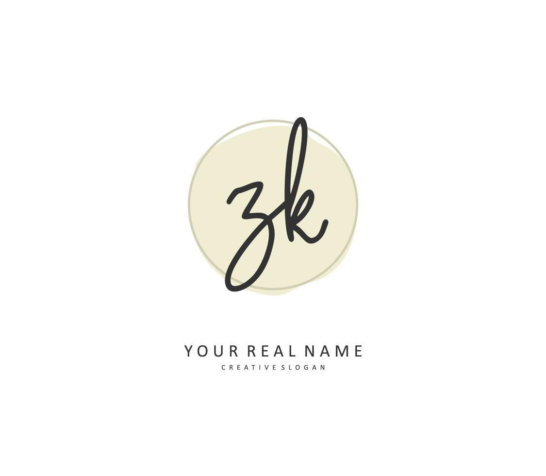 Z K ZK Initial letter handwriting and  signature logo. A concept handwriting initial logo with template element. vector