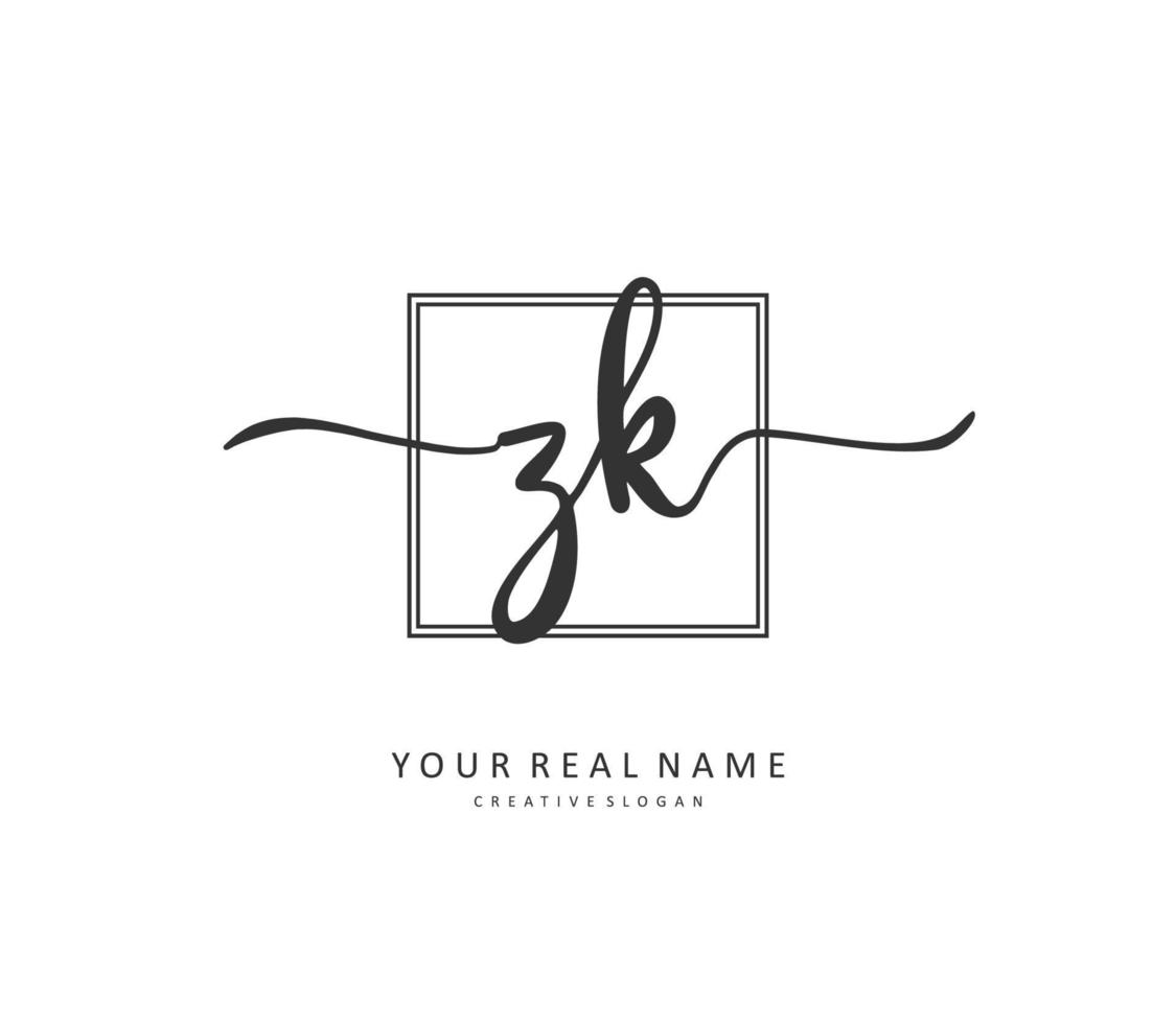 Z K ZK Initial letter handwriting and  signature logo. A concept handwriting initial logo with template element. vector