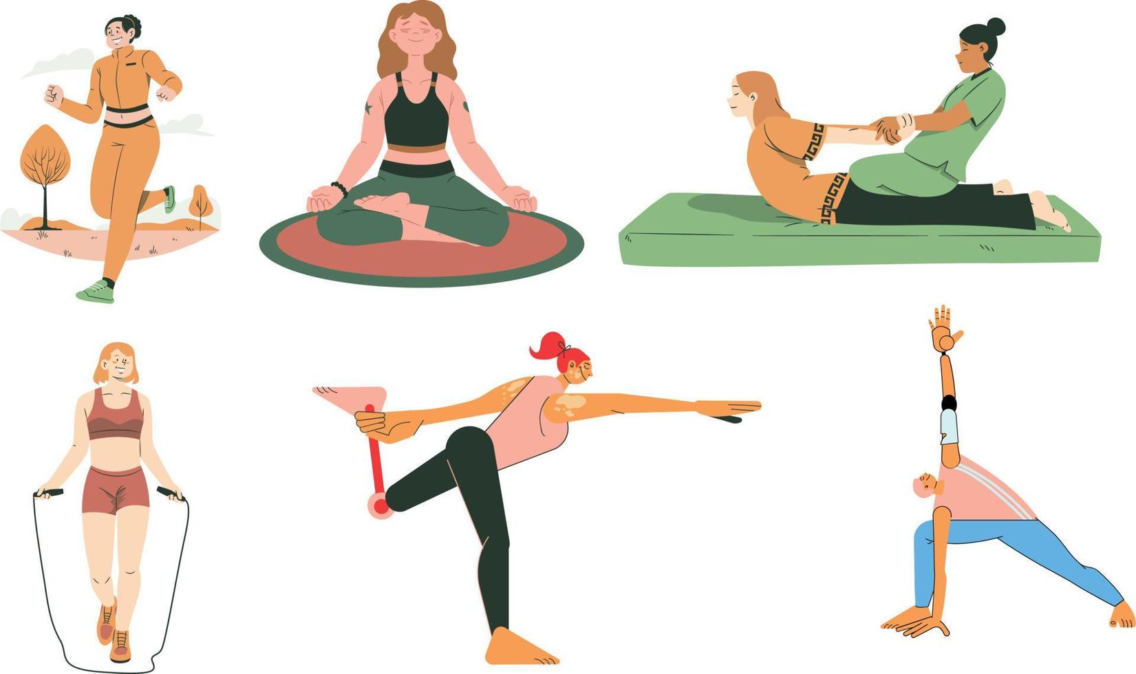 Set of Yoga poses. Vector illustration in flat style isolated on white background.