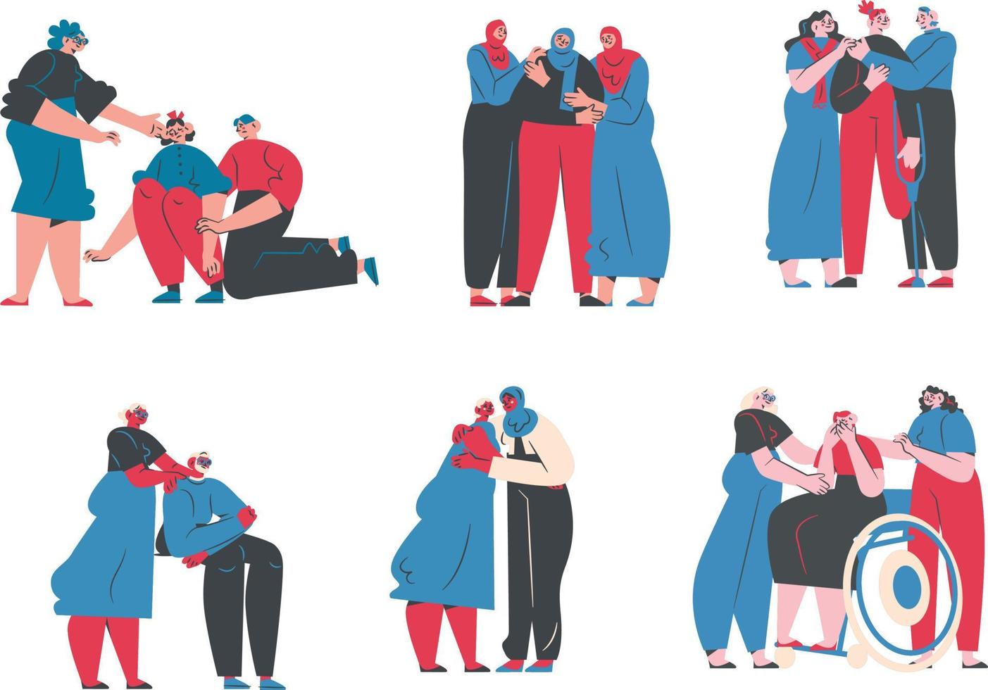 Superheroes Set, Male and Female Characters Hugging Each Other Cartoon Style Vector Illustration