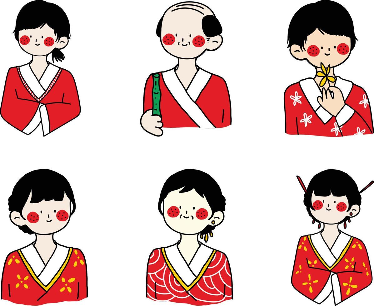 japonés muchachas en kimono en blanco antecedentes. vector ilustración.