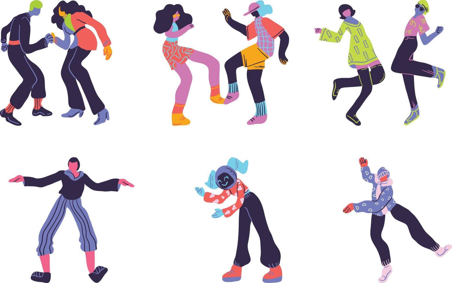 Dancing people set, flat vector illustration isolated on white background.