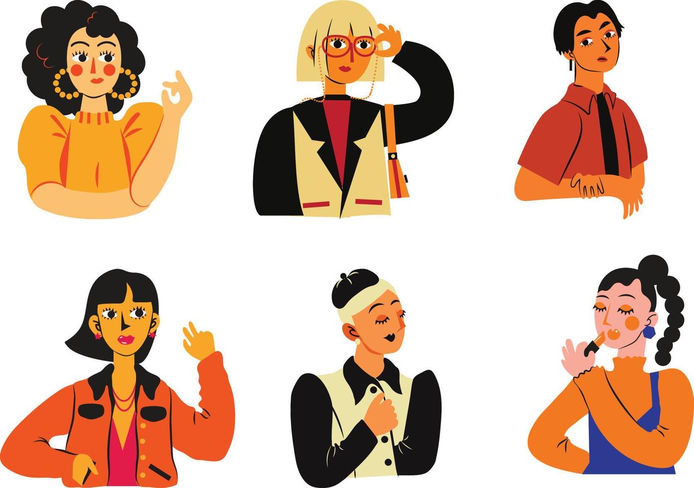 Set of young people with different emotions. Flat style vector illustration.