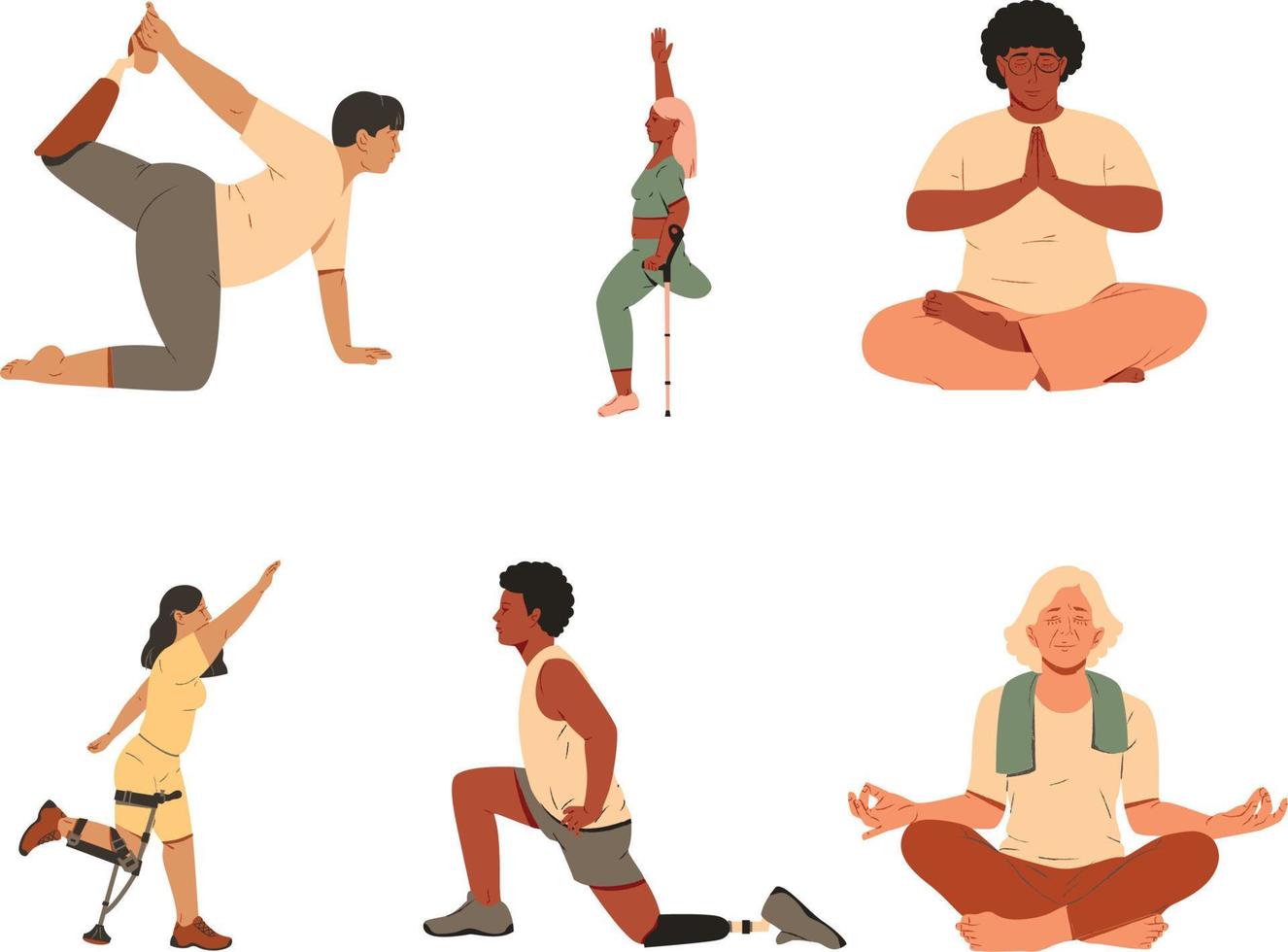 Set of people practicing yoga. Vector illustration in flat cartoon style.