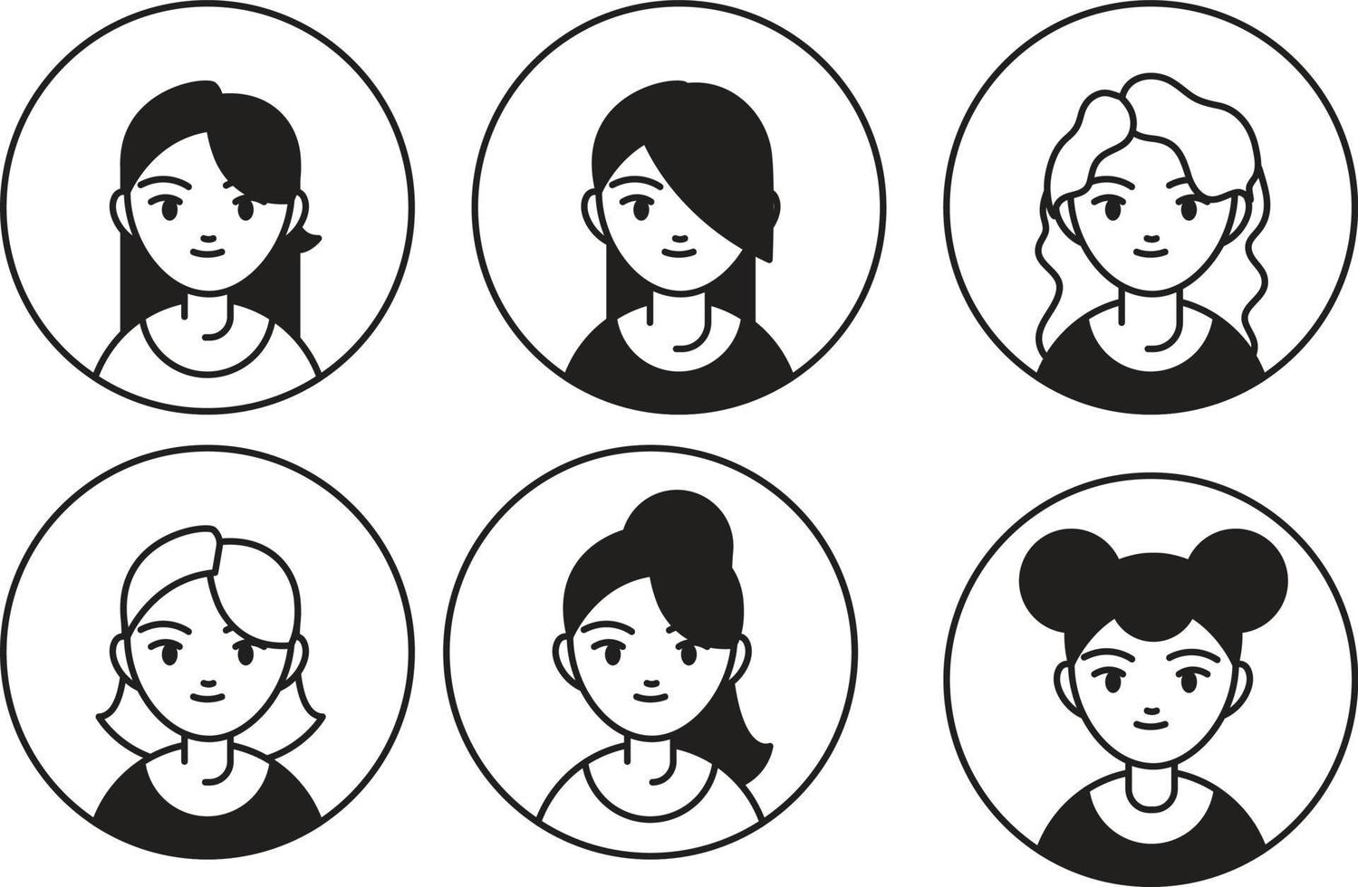 Set of avatars of women in flat style. Vector illustration.