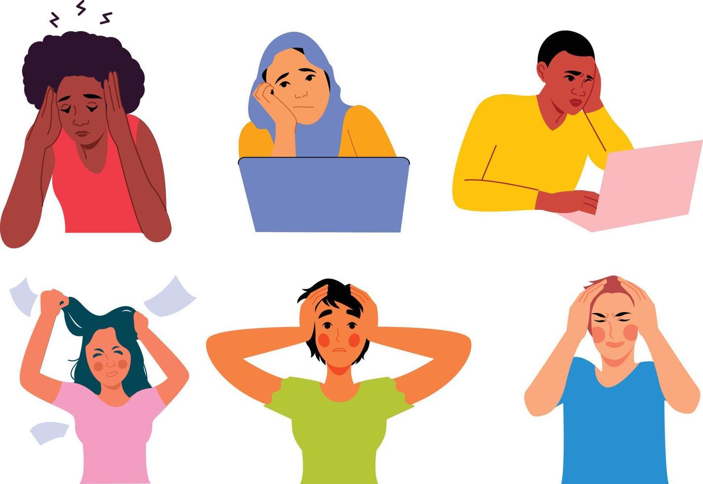 8.epsSet of people suffering from stress. Vector illustration in flat style.