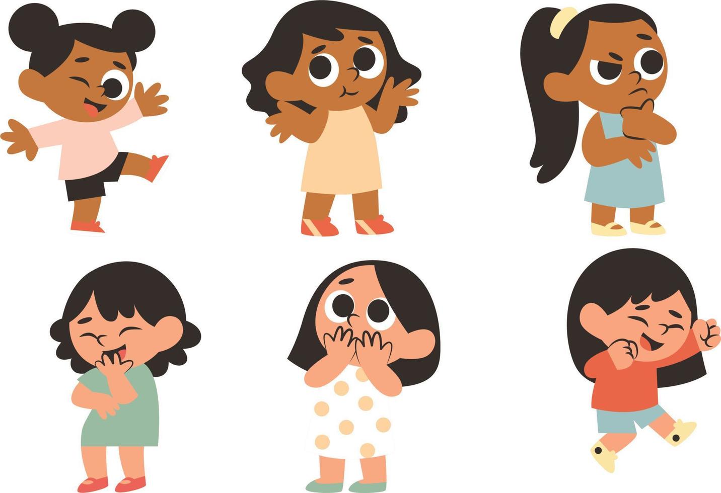 Cute Little African American Girl in Different Poses Set Vector Illustration