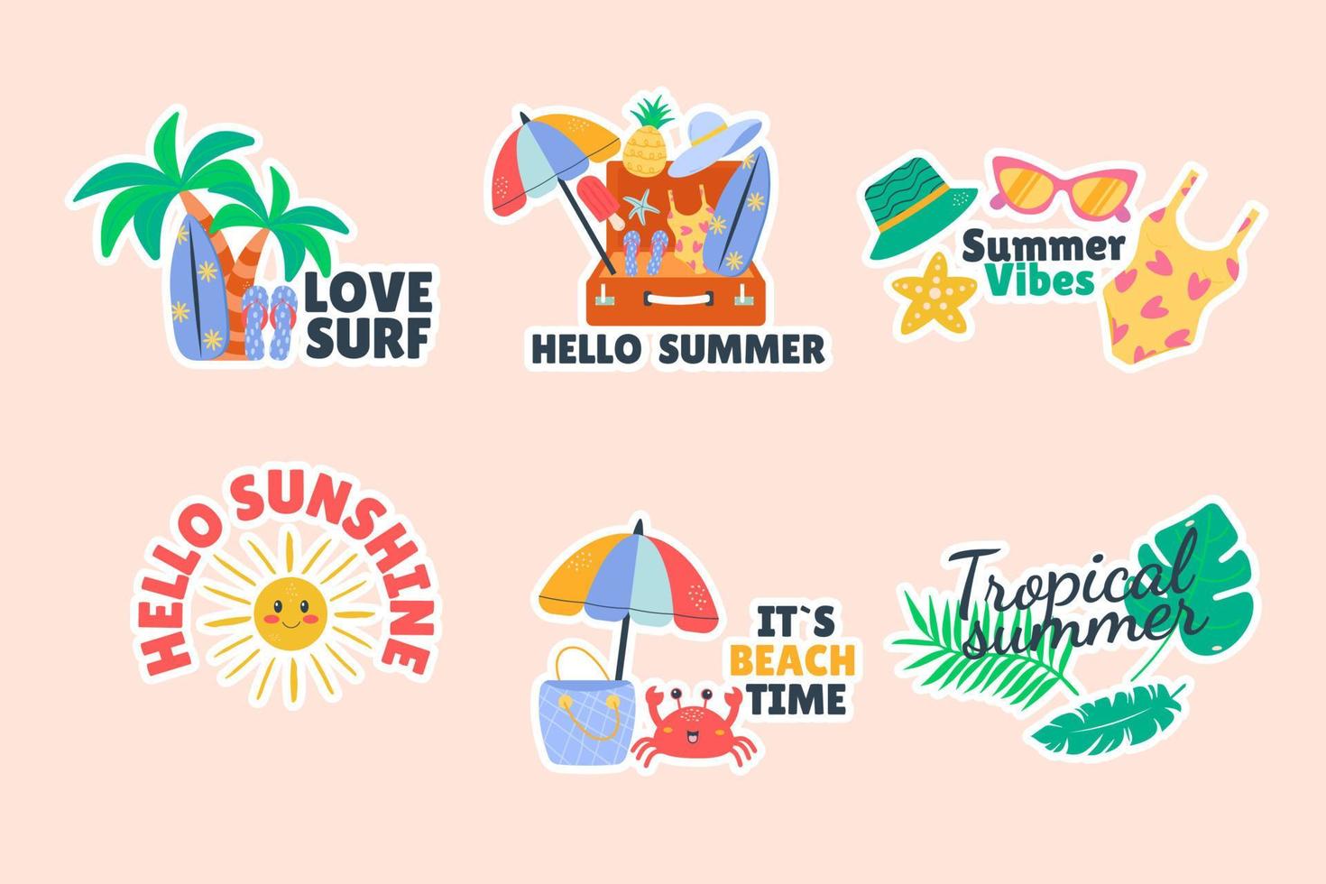 Summer set of doodle badge label design with lettering vector