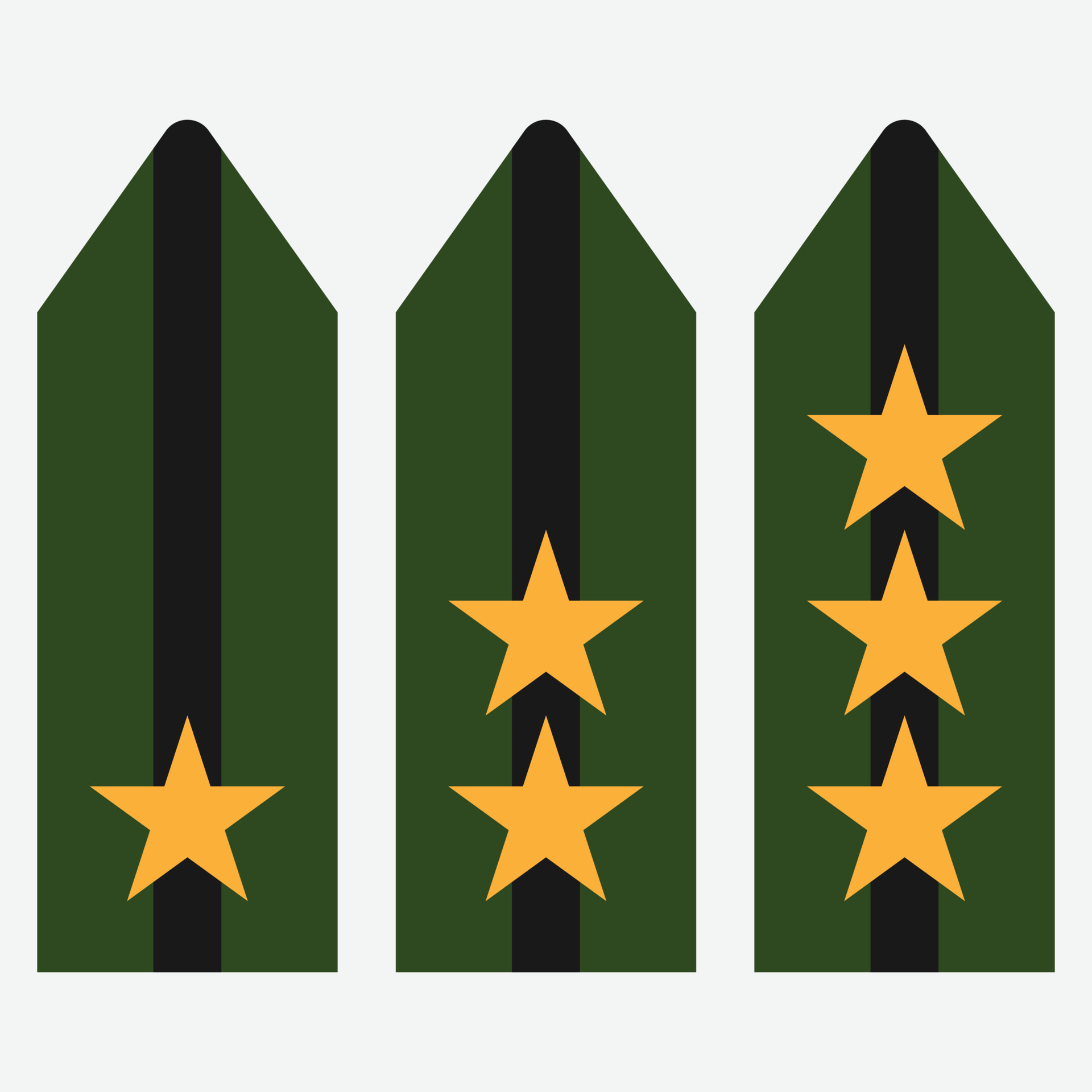 Military ranks shoulder badges, army soldier chevron straps, vector