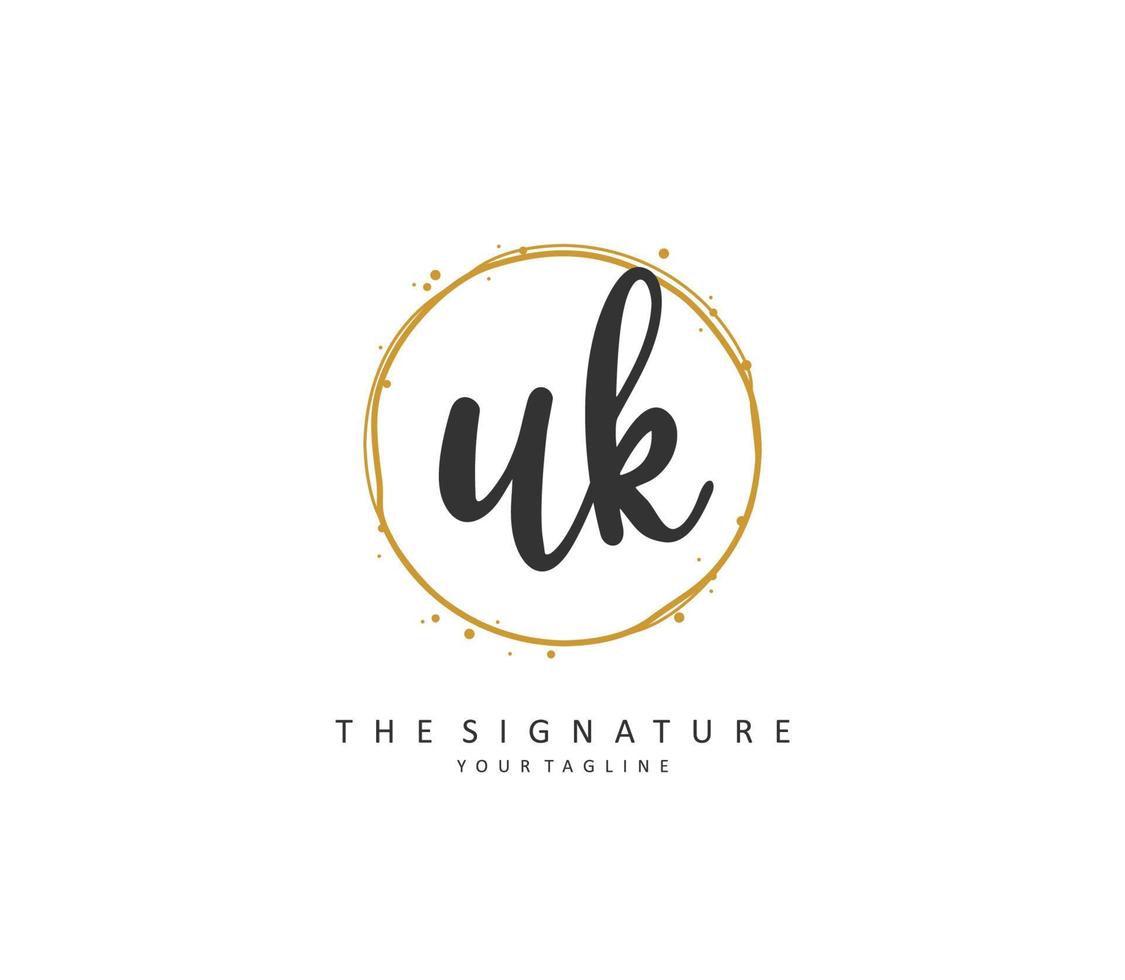 U K UK Initial letter handwriting and  signature logo. A concept handwriting initial logo with template element. vector