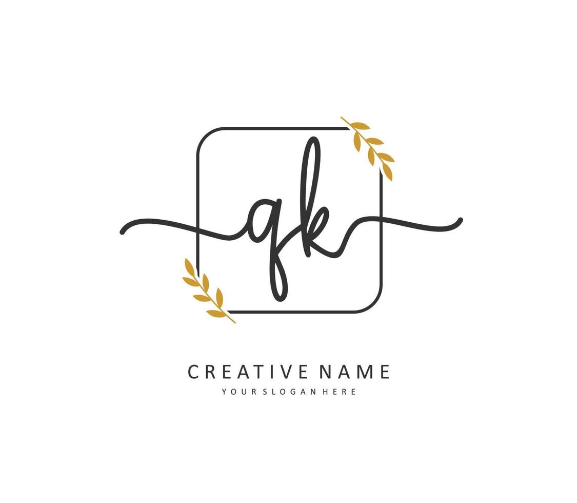 Q K QK Initial letter handwriting and  signature logo. A concept handwriting initial logo with template element. vector