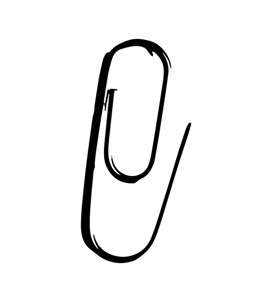 Hand drawn black icon of a paperclip. Stationery symbol vector