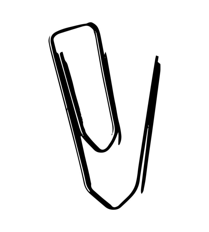 Hand drawn black icon of a paperclip. Stationery symbol. vector
