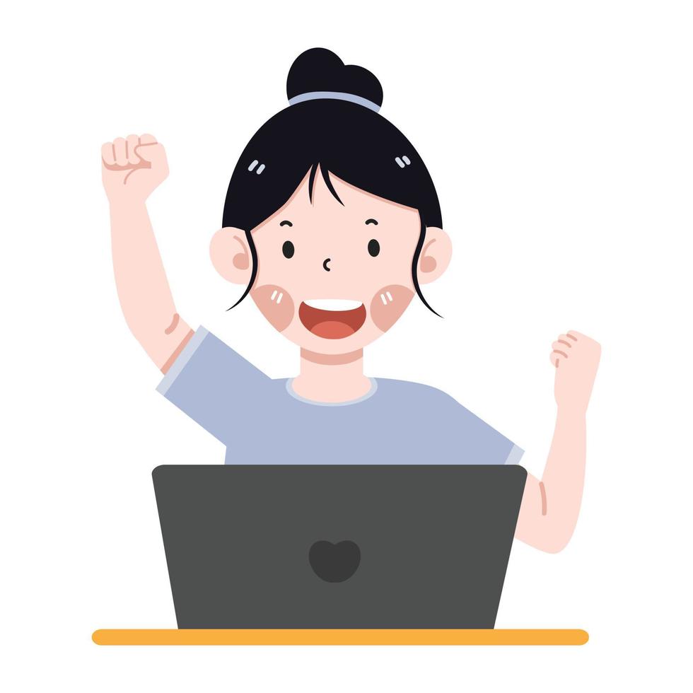 Excited happy  woman worker with using computer vector