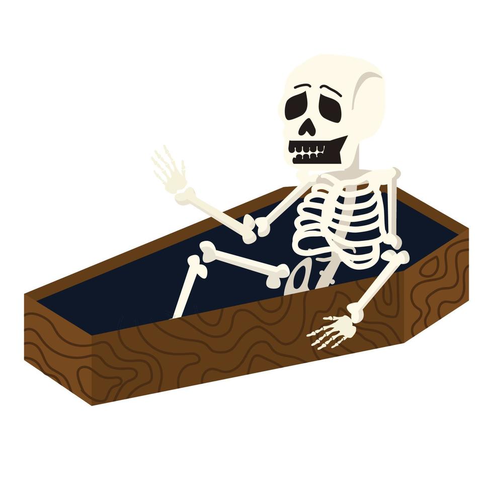 skeleton wake up in coffin doodle vector