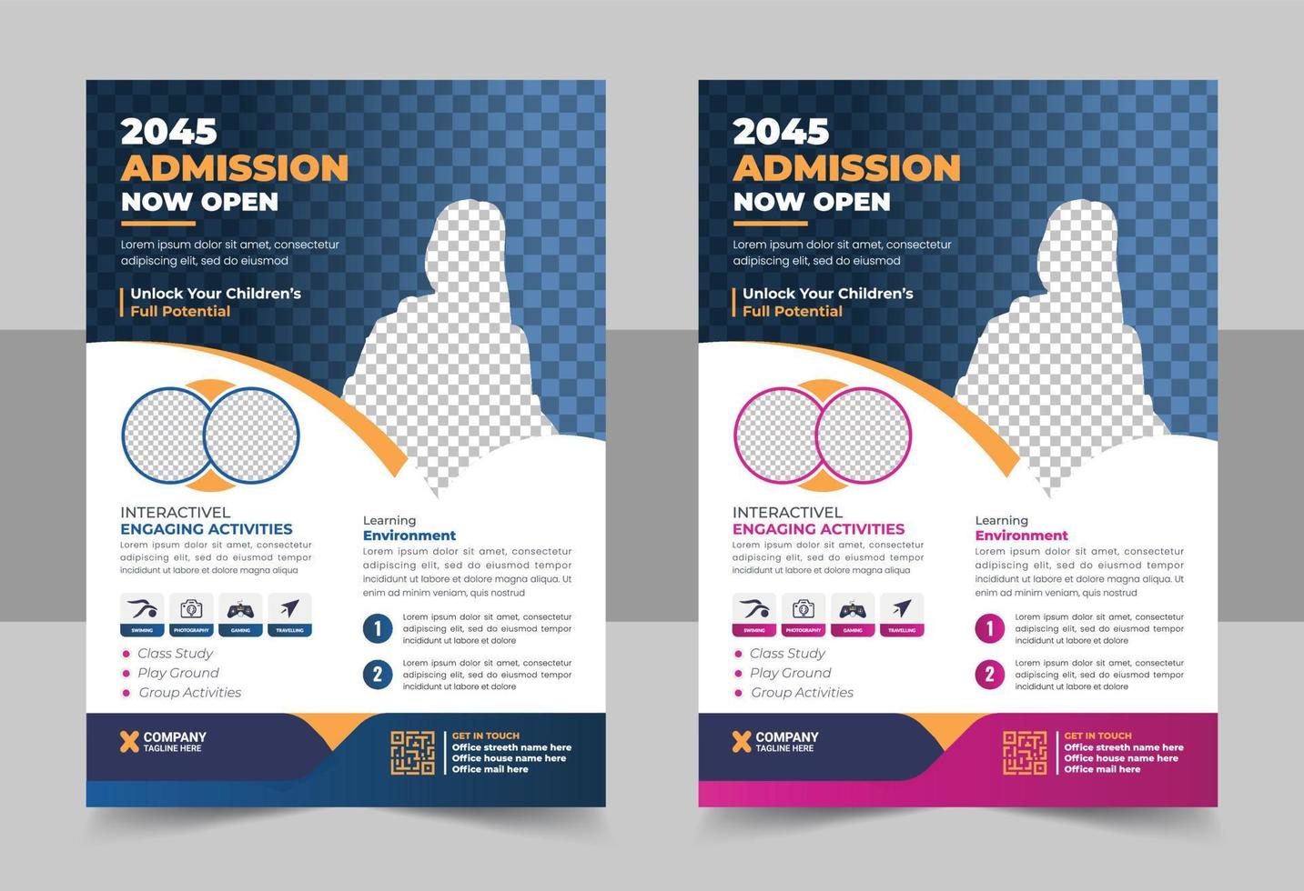 Creative and modern online school kids education admission flyer template vector