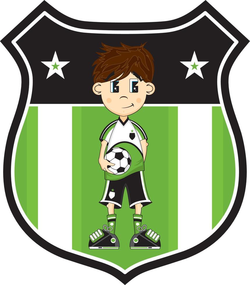 Cute Cartoon Soccer Football Player in Shield with Stars - Sports Illustration vector