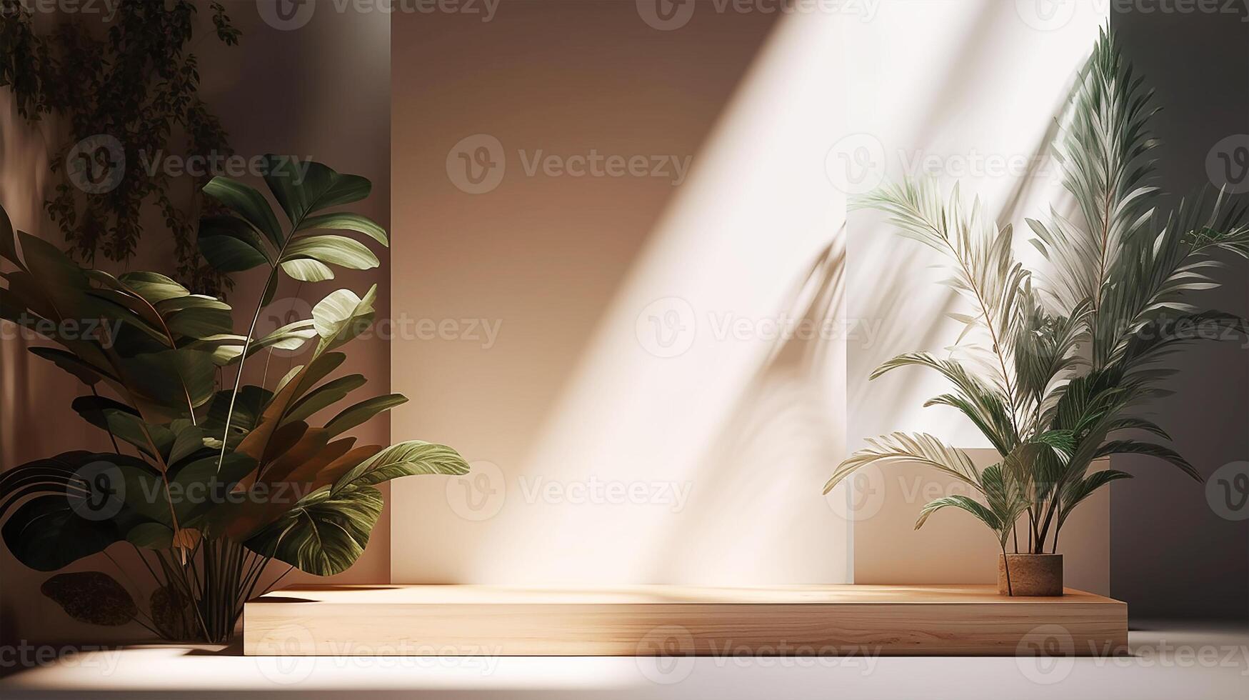 Abstract 3d podium for product presentation with geometric shapes, Empty round podium,Platforms for product presentation and shadows and light. photo
