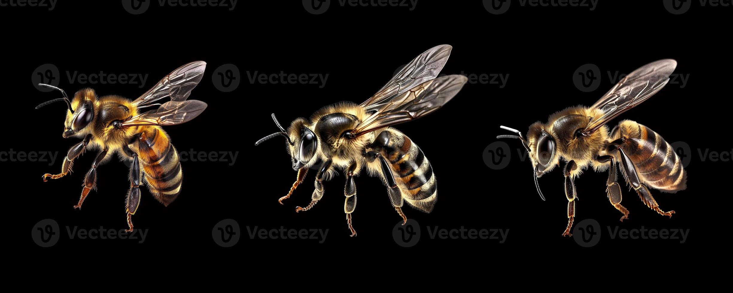Bee flying on black background. photo