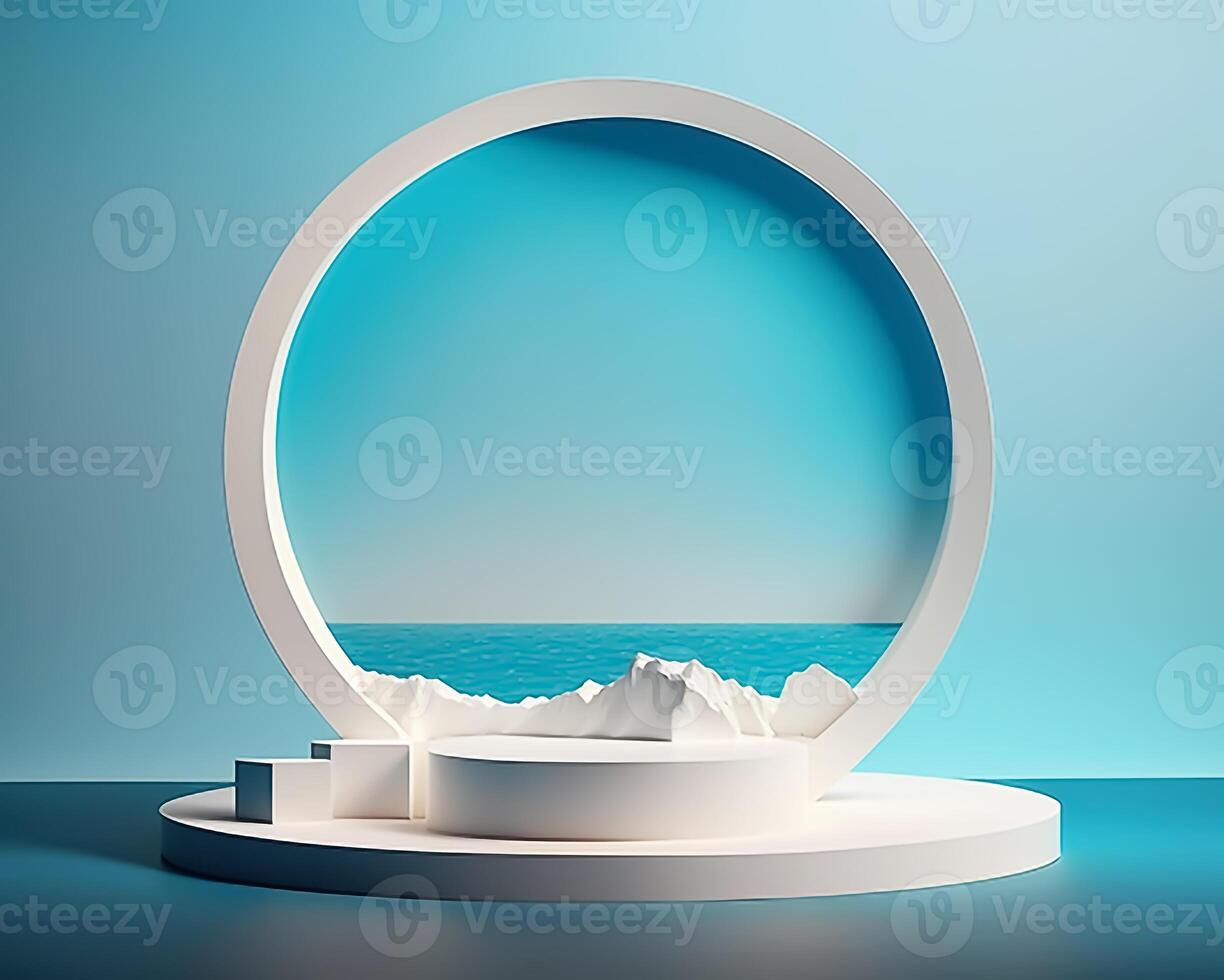 Abstract 3d podium for product presentation with geometric shapes, Empty round podium,Platforms for product presentation with shadows and light background. photo