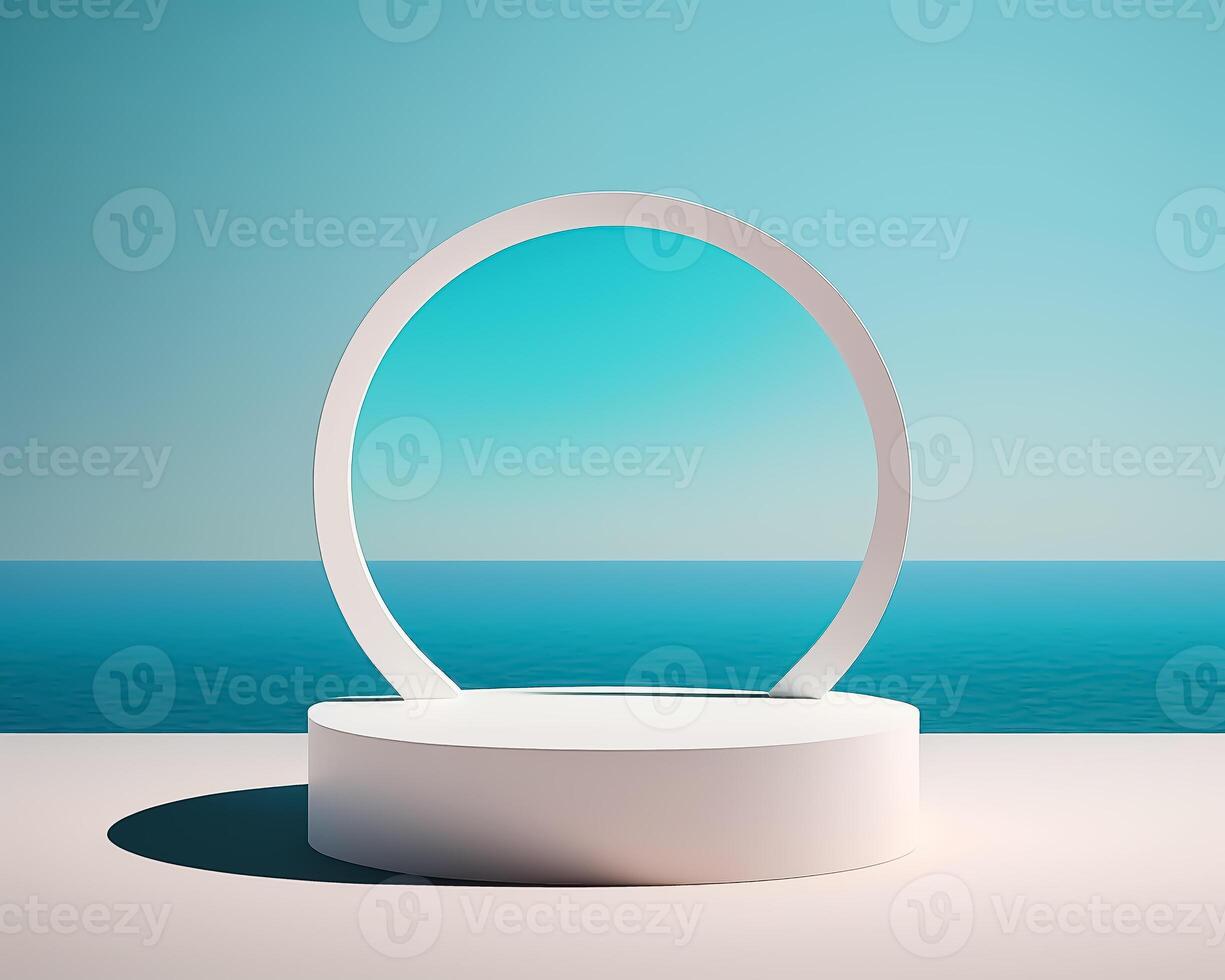 Abstract 3d podium for product presentation with geometric shapes, Empty round podium,Platforms for product presentation with shadows and light background. photo