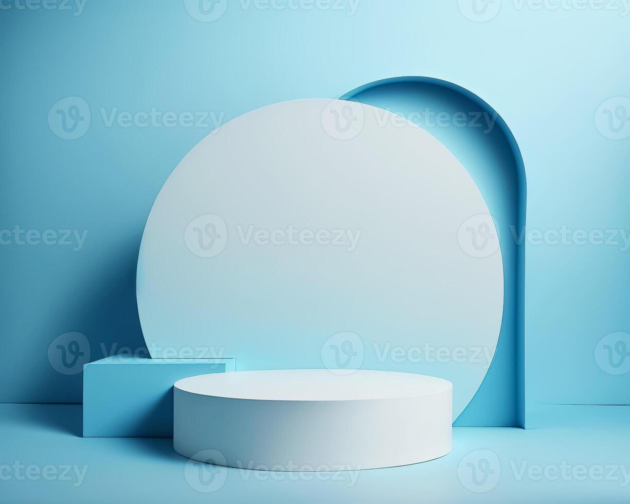 Abstract 3d podium for product presentation with geometric shapes, Empty round podium,Platforms for product presentation with shadows and light background. photo