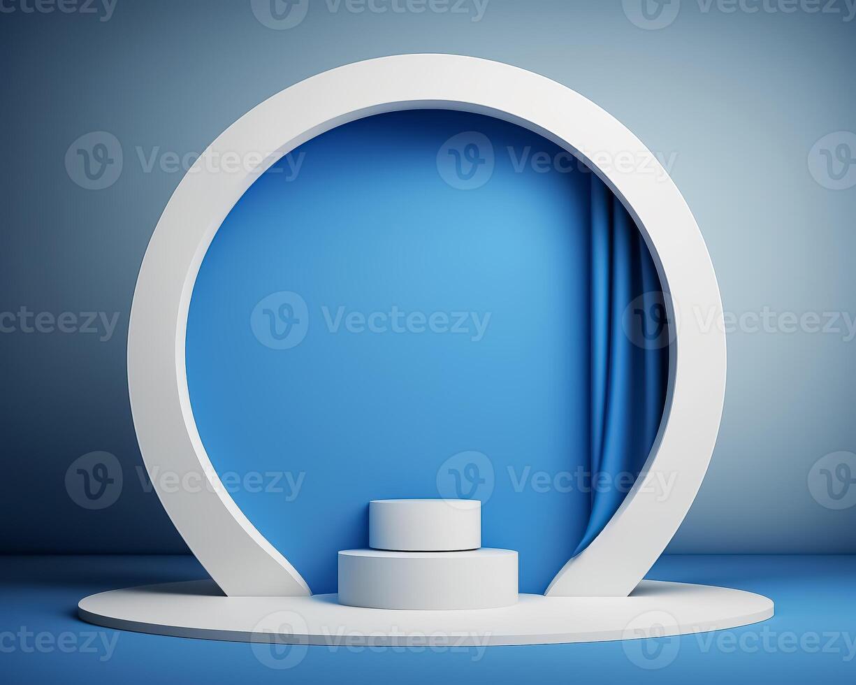 Abstract 3d podium for product presentation with geometric shapes, Empty round podium,Platforms for product presentation with shadows and light background. photo