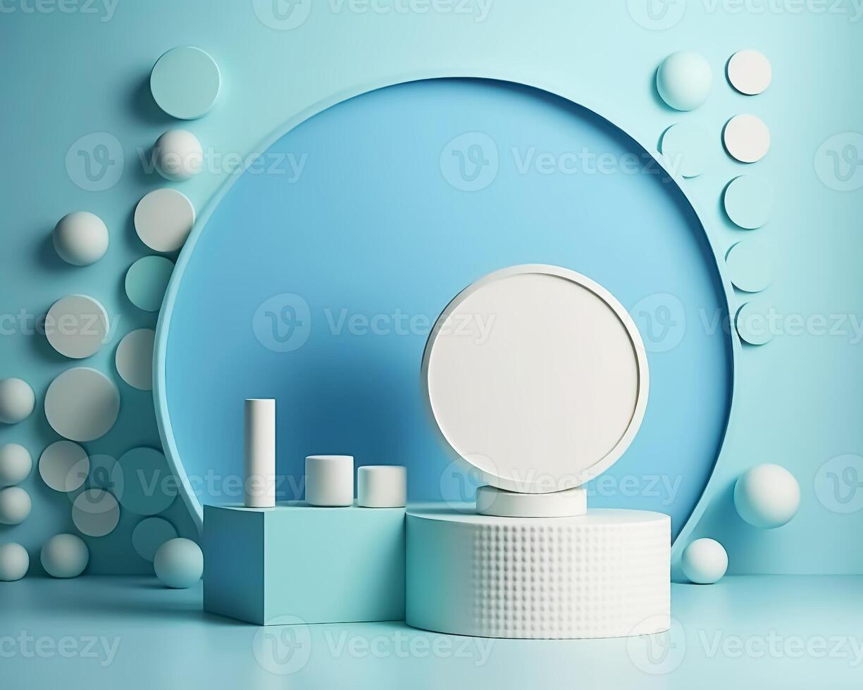 Abstract 3d podium for product presentation with geometric shapes, Empty round podium,Platforms for product presentation with shadows and light background. photo