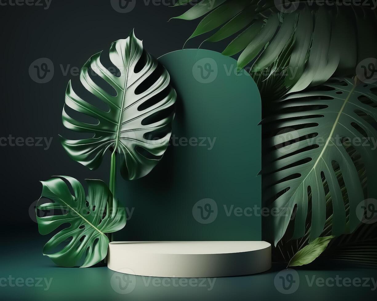 Abstract 3d podium for product presentation with geometric shapes, Empty round podium,Platforms for product presentation with shadows and light background. photo