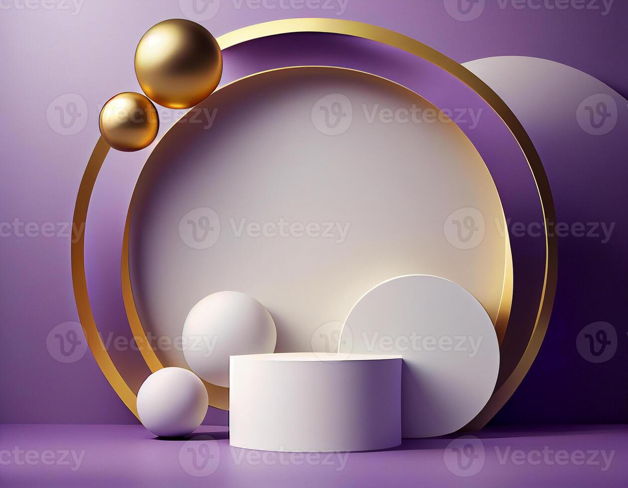 Abstract 3d podium for product presentation with geometric shapes, Empty round podium,Platforms for product presentation with shadows and light background. photo