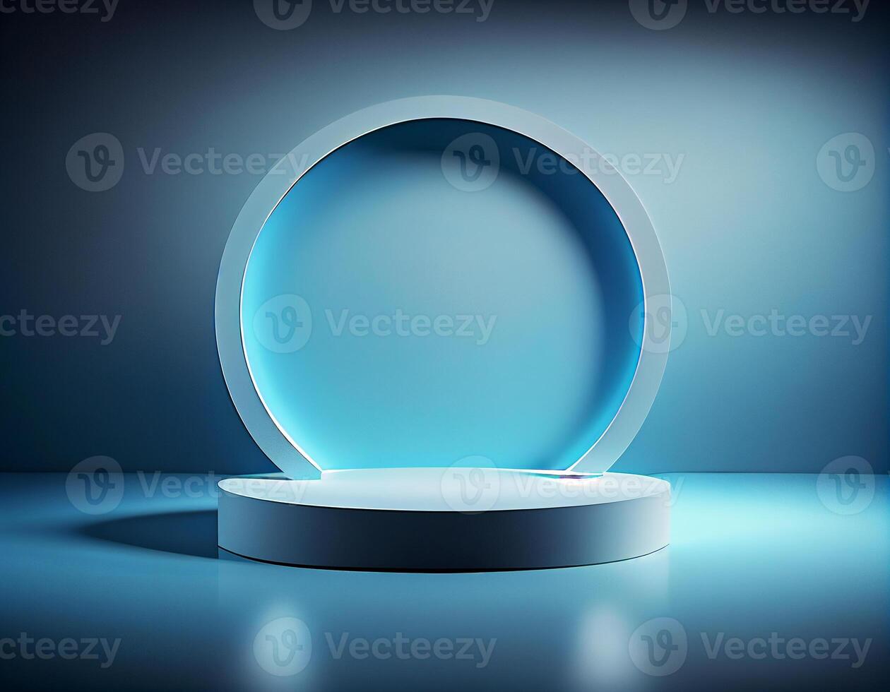 Abstract 3d podium for product presentation with geometric shapes, Empty round podium,Platforms for product presentation with shadows and light background. photo