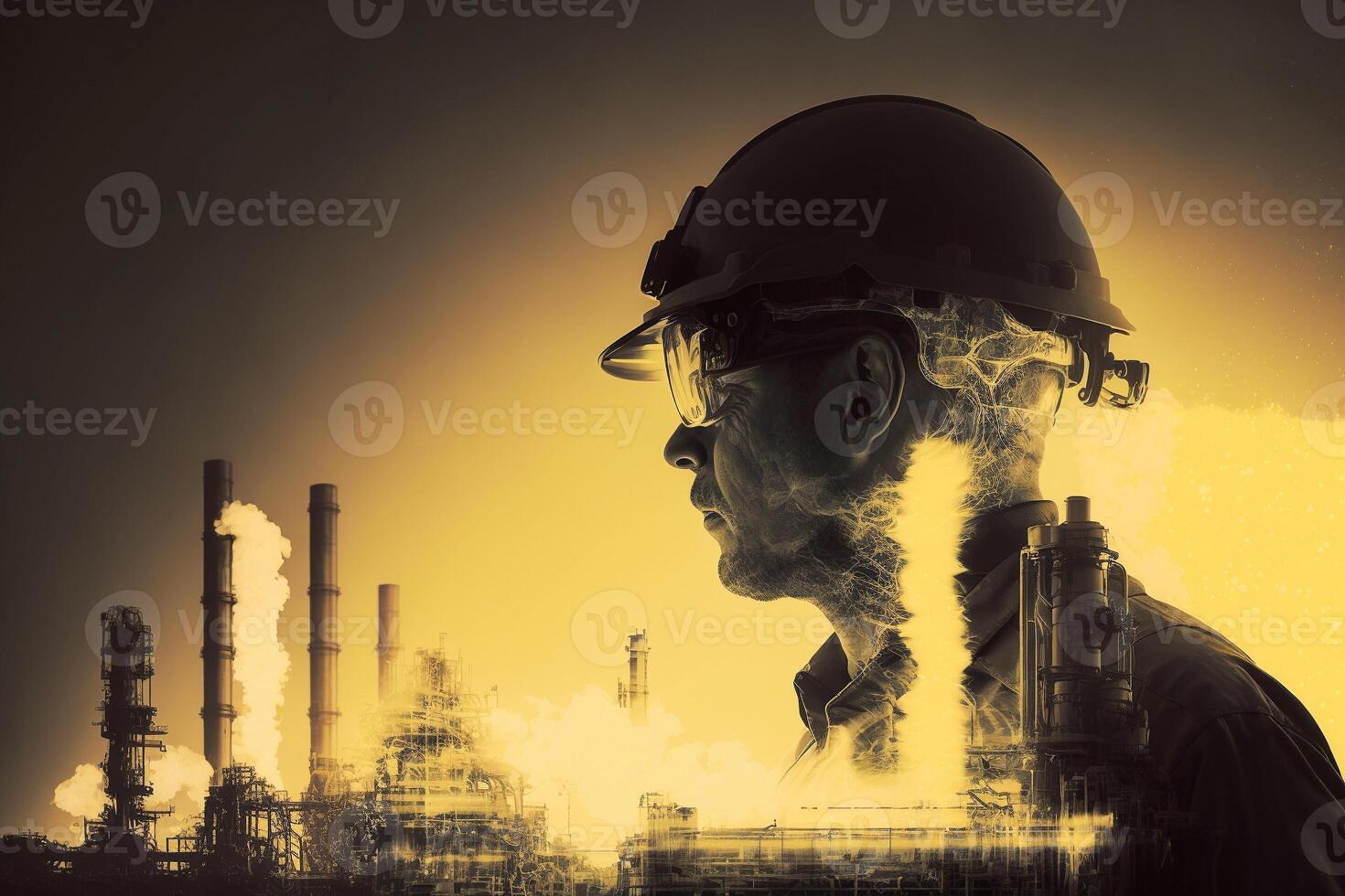 Double exposure art banner oil transportation Petrochemical oil and gas pipelines Refiners and power engineers working in the power industry. photo