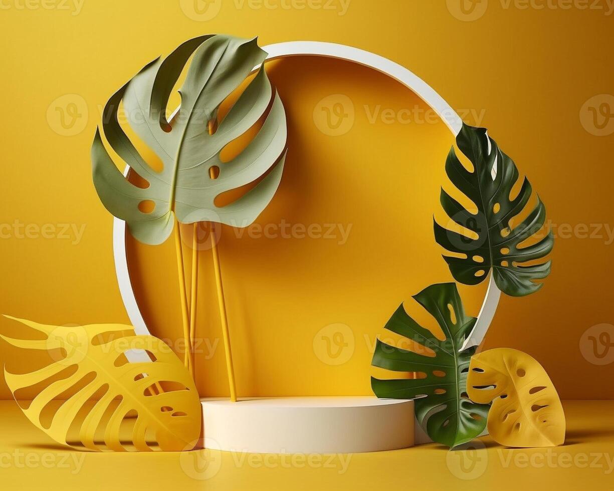 Abstract 3d podium for product presentation with geometric shapes, Empty round podium,Platforms for product presentation with shadows and light background. photo