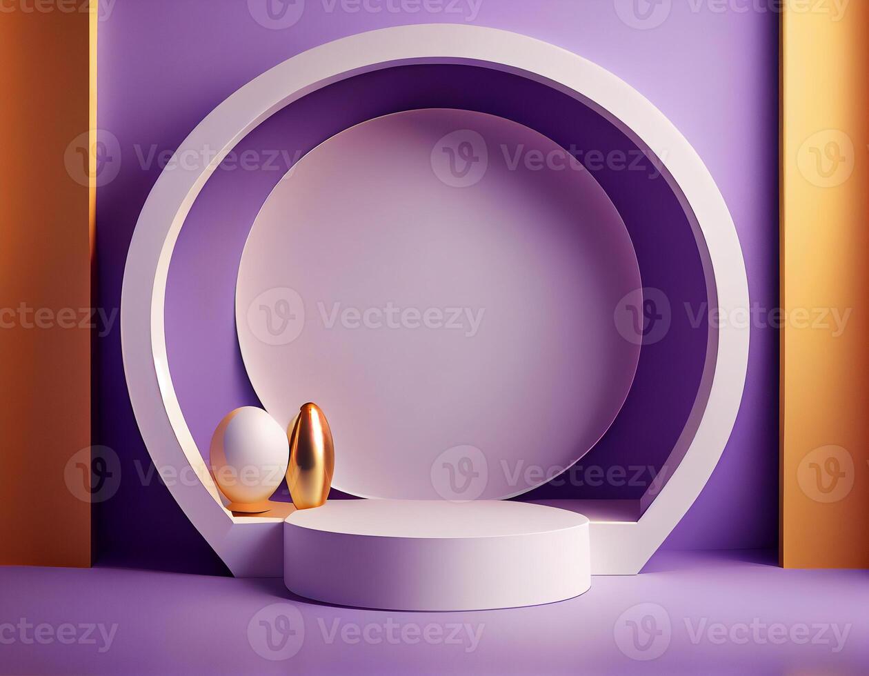 Abstract 3d podium for product presentation with geometric shapes, Empty round podium,Platforms for product presentation with shadows and light background. photo