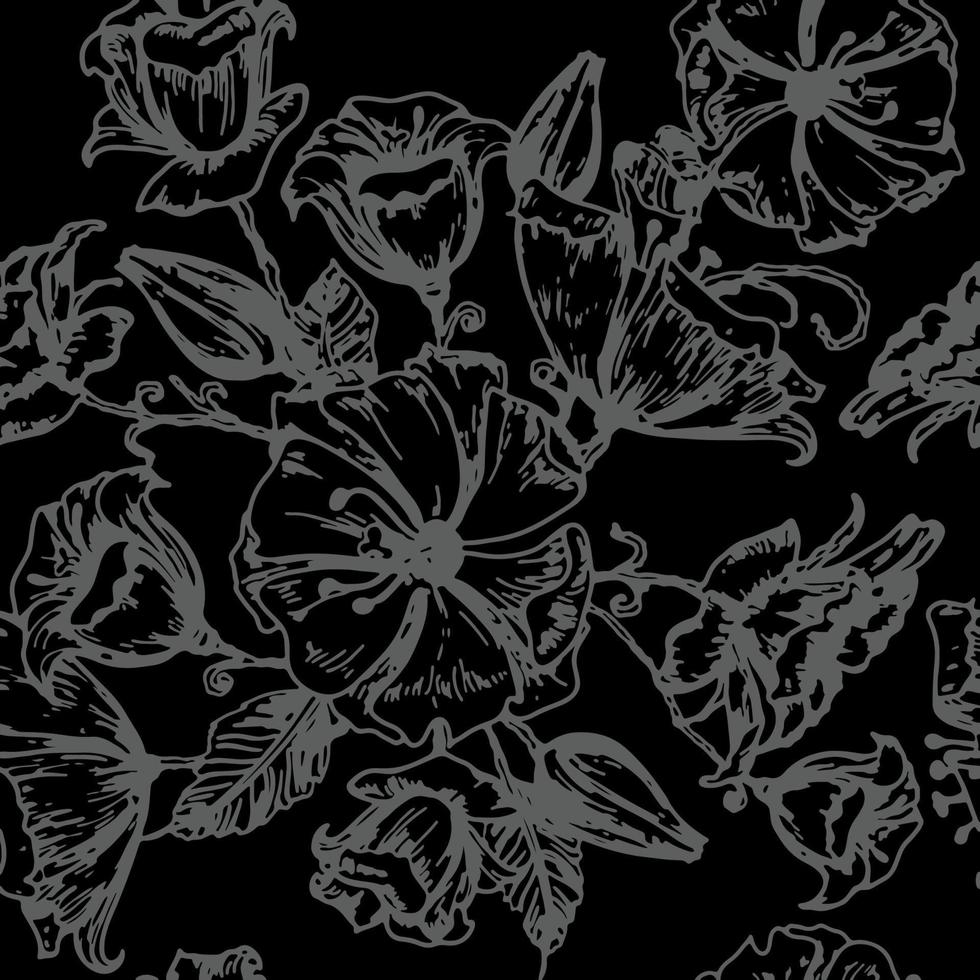 Vector illustration of beautiful flowers sketch Seamless pattern