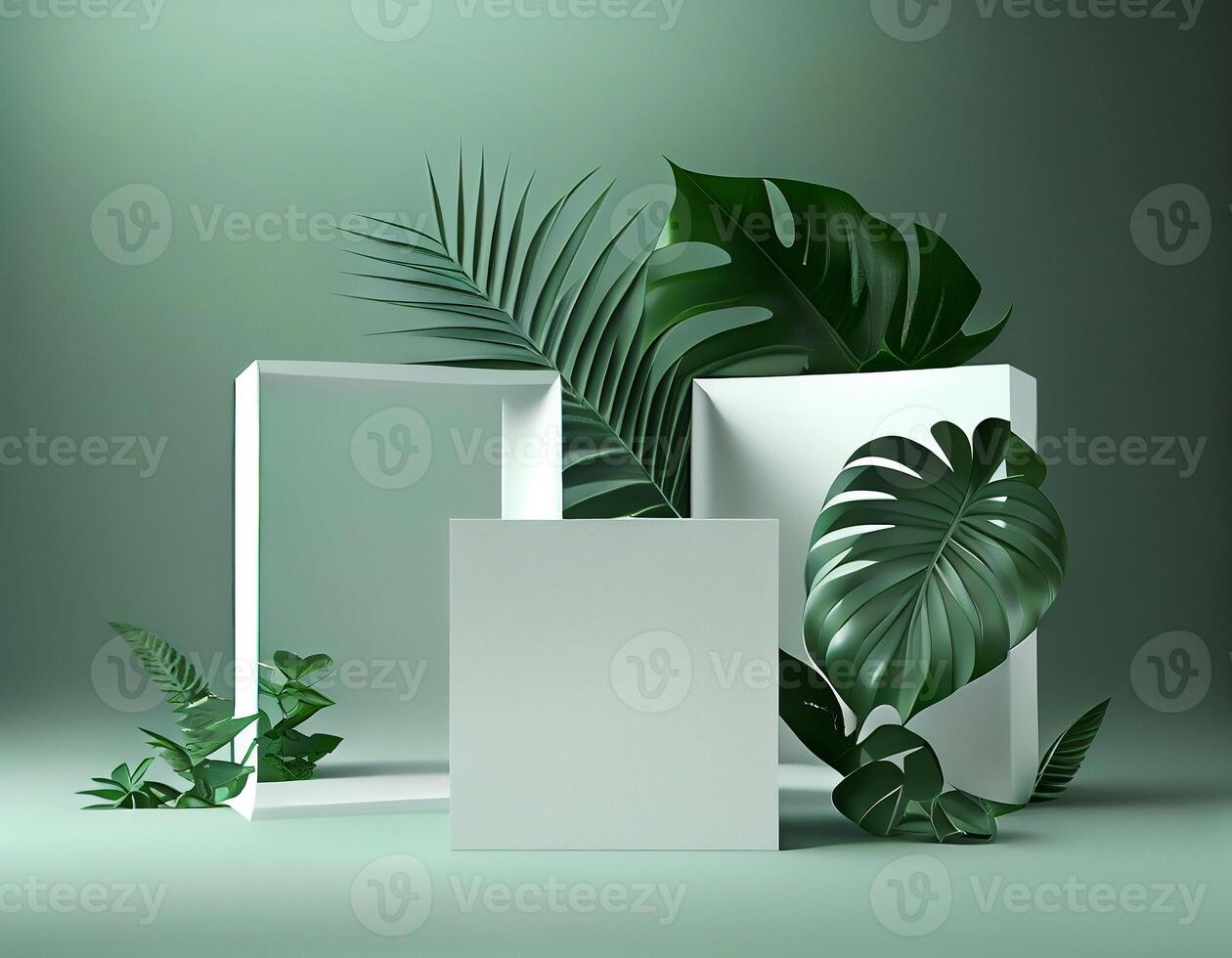 Abstract 3d podium for product presentation with geometric shapes, Empty round podium,Platforms for product presentation with shadows and light background. photo