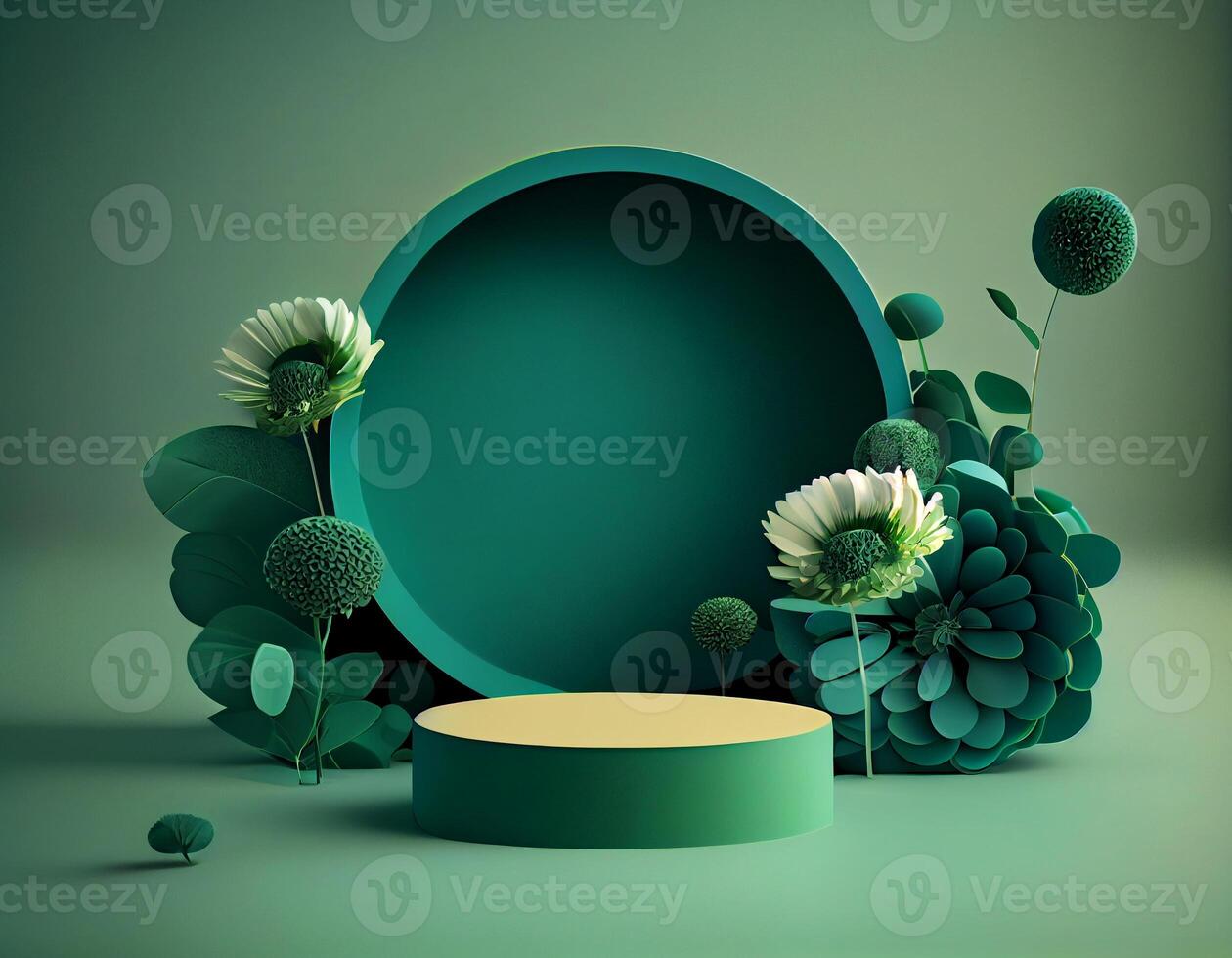 Abstract 3d podium for product presentation with geometric shapes, Empty round podium,Platforms for product presentation with shadows and light background. photo